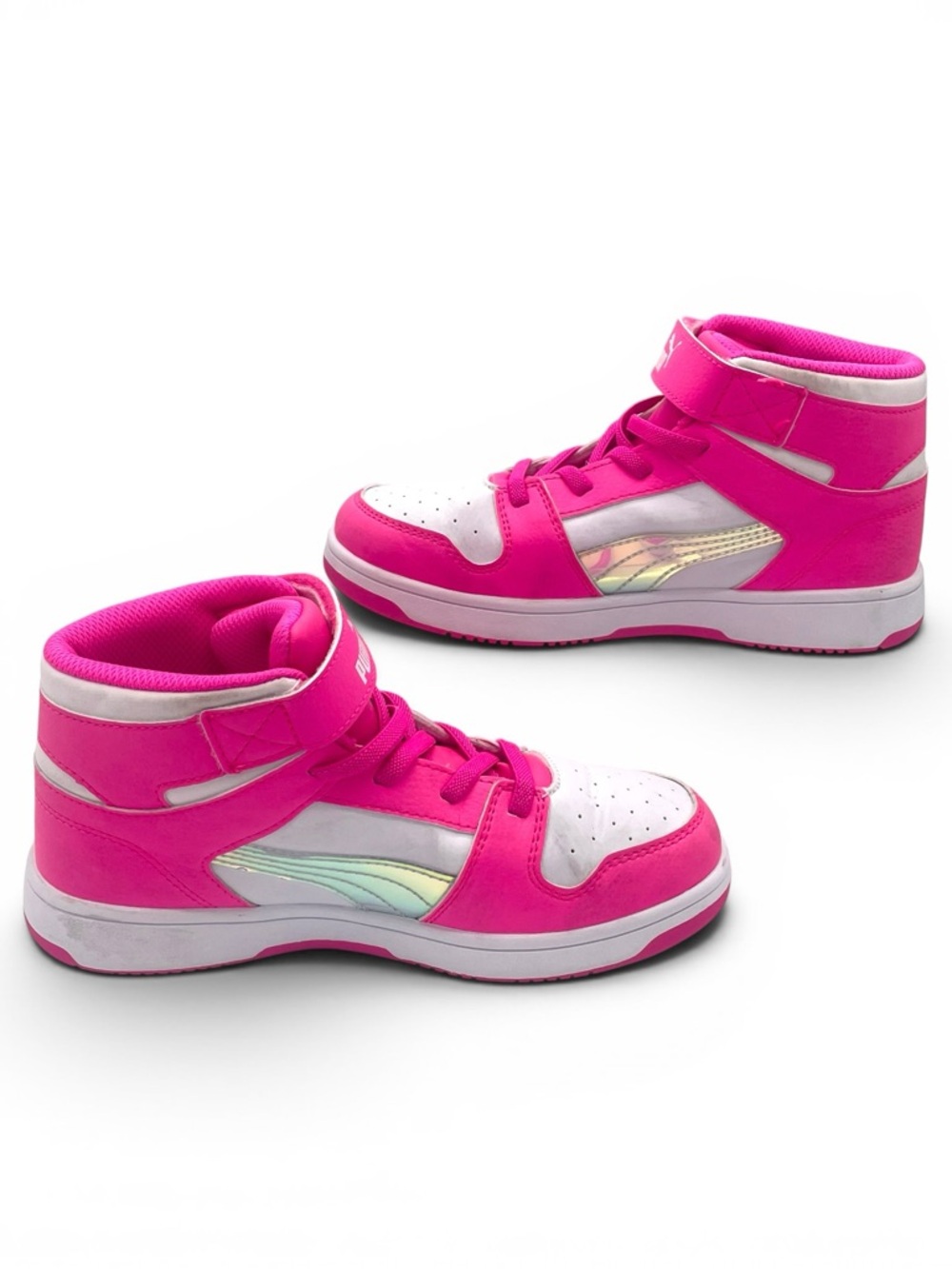 Puma Kids Pink High Top Sneakers Iridescent Size 2C - Picture 3 of 9